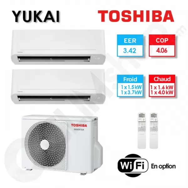 Bi-split Toshiba climatisation RAS-2M18G3AVG-E + RAS-B05E2KVG-E + RAS-B13E2KVG-E (5.2kW)