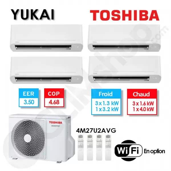 Toshiba climatisation RAS-4M27G3AVG-E + 3 x RAS-B05E2KVG-E + RAS-B13E2KVG-E (8.0kW)