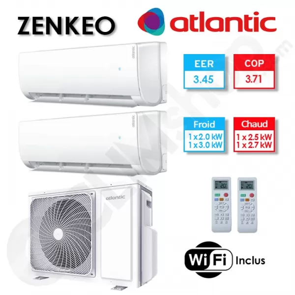 Clim Bi-split Atlantic ZENKEO 2U 018 NBB.UE + AS 007 NBB.UI + AS 012 NBB.UI - (4.8 KW)