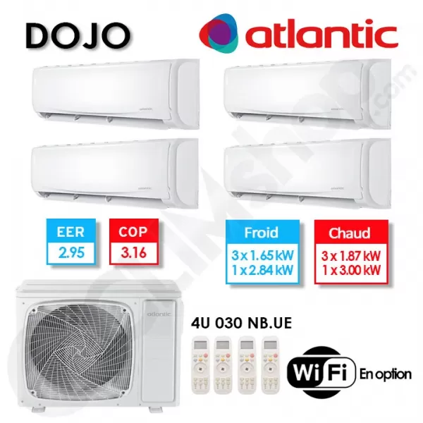 Clim quadri-split Atlantic DOJO 4U 030 NBB.UE + 3 X AS 007 DBB.UI + 1 X AS 012 DBB.UI (7.8 KW)