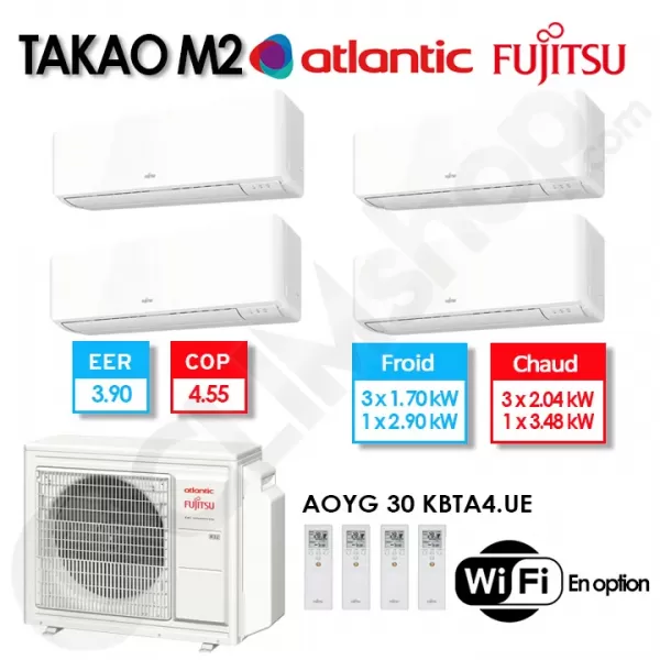 Clim quadri-split Fujitsu Atlantic Takao M2 AYOG 30 KBTA4.UE + 3 X ASYG 7 KMCC.UI + 1 X ASYG 12 KMCC.UI