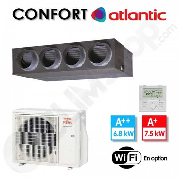 Climatisation Gainable Atlantic Fujitsu Confort R32 ARXG 24 KMLA.UI / AYOG 24 KBTB.UE avec télécommande UTY-RLRY - 6.8 kw