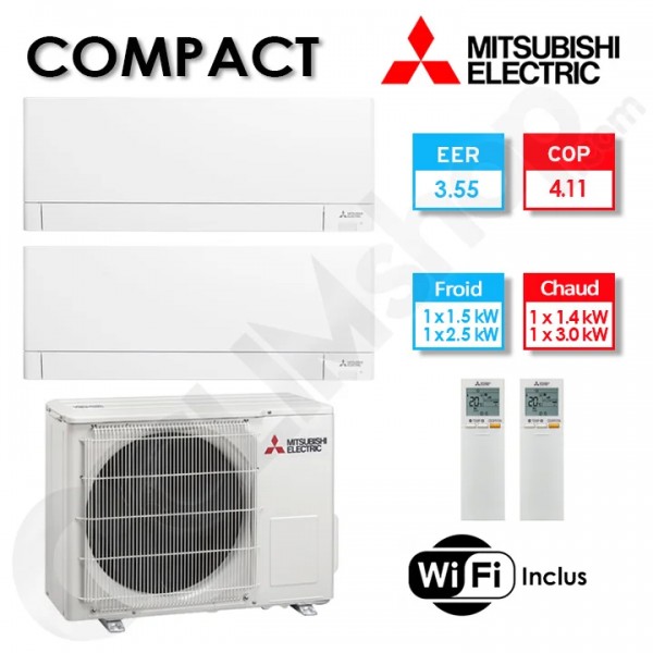 Bi-split Mitsubishi climatisation MXZ-2F42VF + 1 x MSZ-AY15VGK + 1 X MSZ-AY25VGK - (4.2 kW)