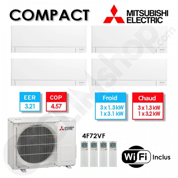 Quadri-split Mitsubishi climatisation MXZ-4F72VF + 3 x MSZ-AY15VGK + 1 X MSZ-AY35VGK - (7.2 kW)