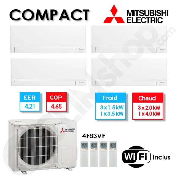 Quadri-split Mitsubishi climatisation MXZ-4F83VF + 3 x MSZ-AY15VGK + 1 X MSZ-AY35VGK - (8.3 kW)