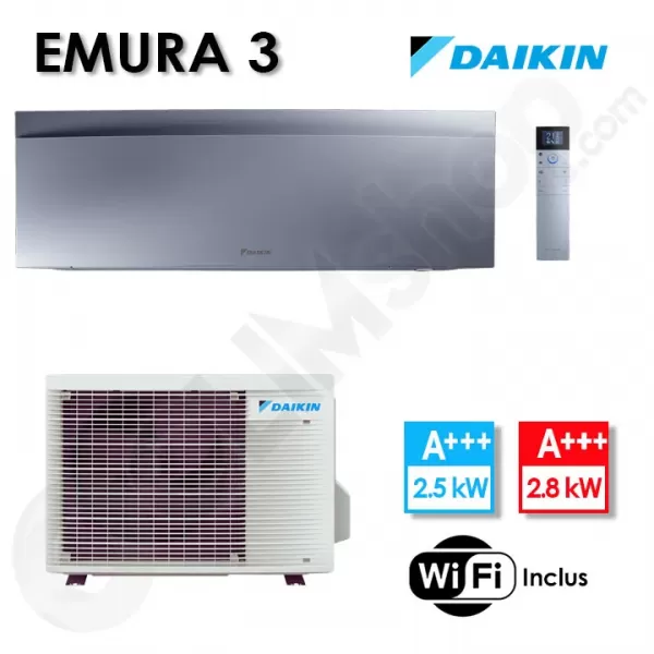 Climatiseur FTXJ25AS et RXJ25A Gris Silver - Emura 3 Daikin - 2.4 kW