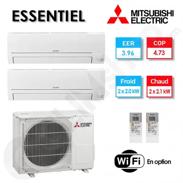 Bi-split clim réversible Mitsubishi Electric Essentiel MXZ-2HA40VF + 2 x MSZ-HR25VF - (4,0 kW)